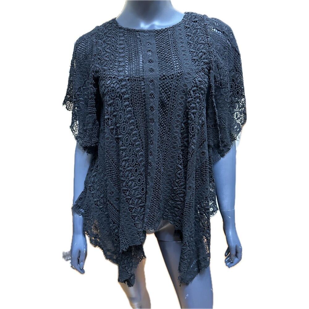 REBECCA MINKOFF Women's Black Lace Hanky Top Sz XS